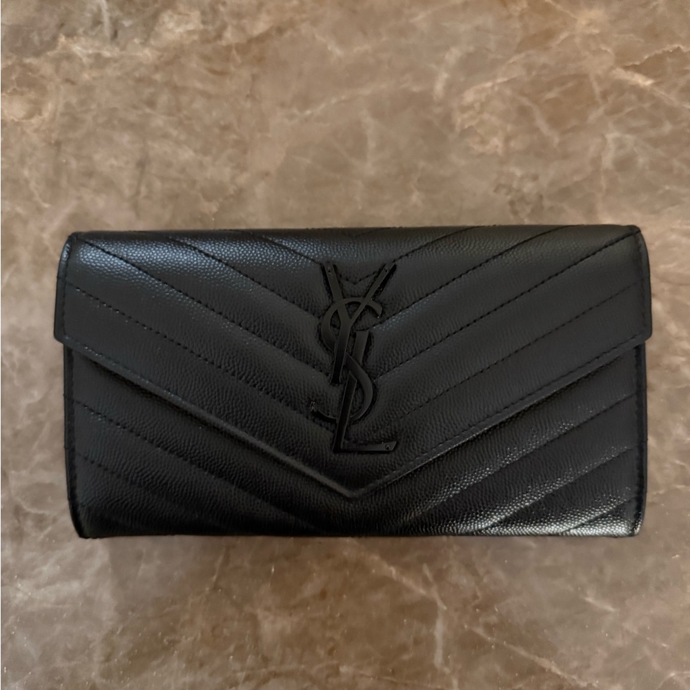 Saint Laurent YSL Monogram Large Flap Wallet in Grained Leather